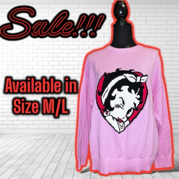 NWT: Betty Boop X Unique Vintage - Pink Betty Boop Love Heart Sweater (SIZE M/L) - Picture 2 of 6